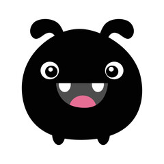 Cute monster. Happy Halloween. Funny head face with ears, teeth. Cartoon kawaii screaming boo funny baby character. Black silhouette smiling scary monsters. Flat design. White background.