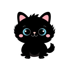 Black cat sitting. Head face silhouette icon. Kitten with blue eyes. Cute cartoon funny baby character. Funny kawaii animal. Pet collection. Sticker print. Flat design. White background. Isolated.