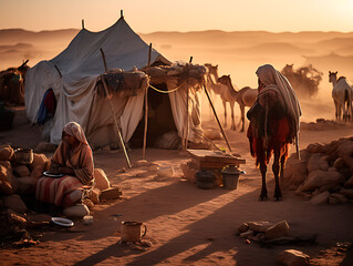 Desert nomads. a look at the nomadic lifestyle. - obrazy, fototapety, plakaty
