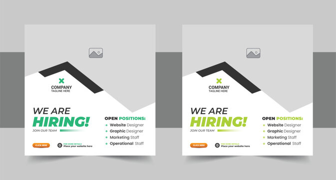 Creative we are hiring job vacancy social media post or Social Media Banner design template, We are hiring job vacancy square web banner layout