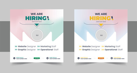 We are hiring job vacancy social media post or Social Media Square Banner design template, We are hiring job vacancy square web banner layout