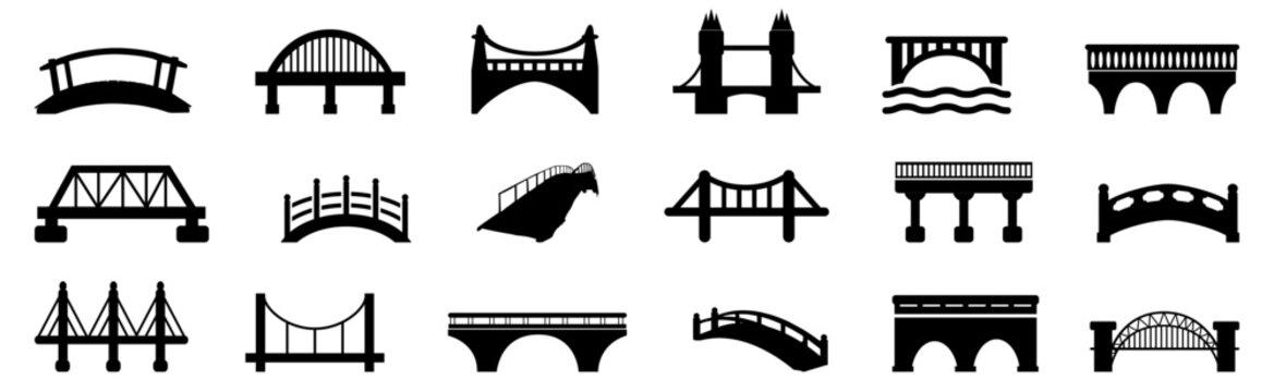 Fototapeta Black bridge icon collection. Set of different bridge icons