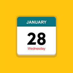 wednesday 28 january icon with yellow background, calender icon