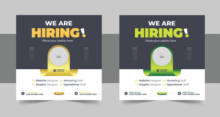 We are hiring job vacancy social media post or Social Media Square Banner design template, We are hiring job vacancy square web banner design layout