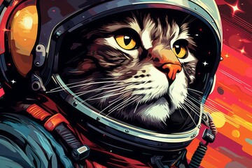 Close up portrait of cat in space. Beautiful illustration picture. Generative AI