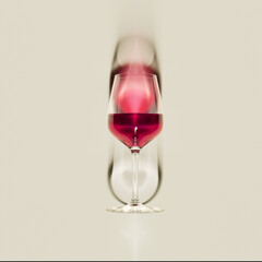 Single glass of red wine with creative caustic effect, winery minimal concept 3d rendering