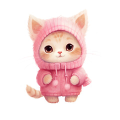 Cute Pink Cat Watercolor