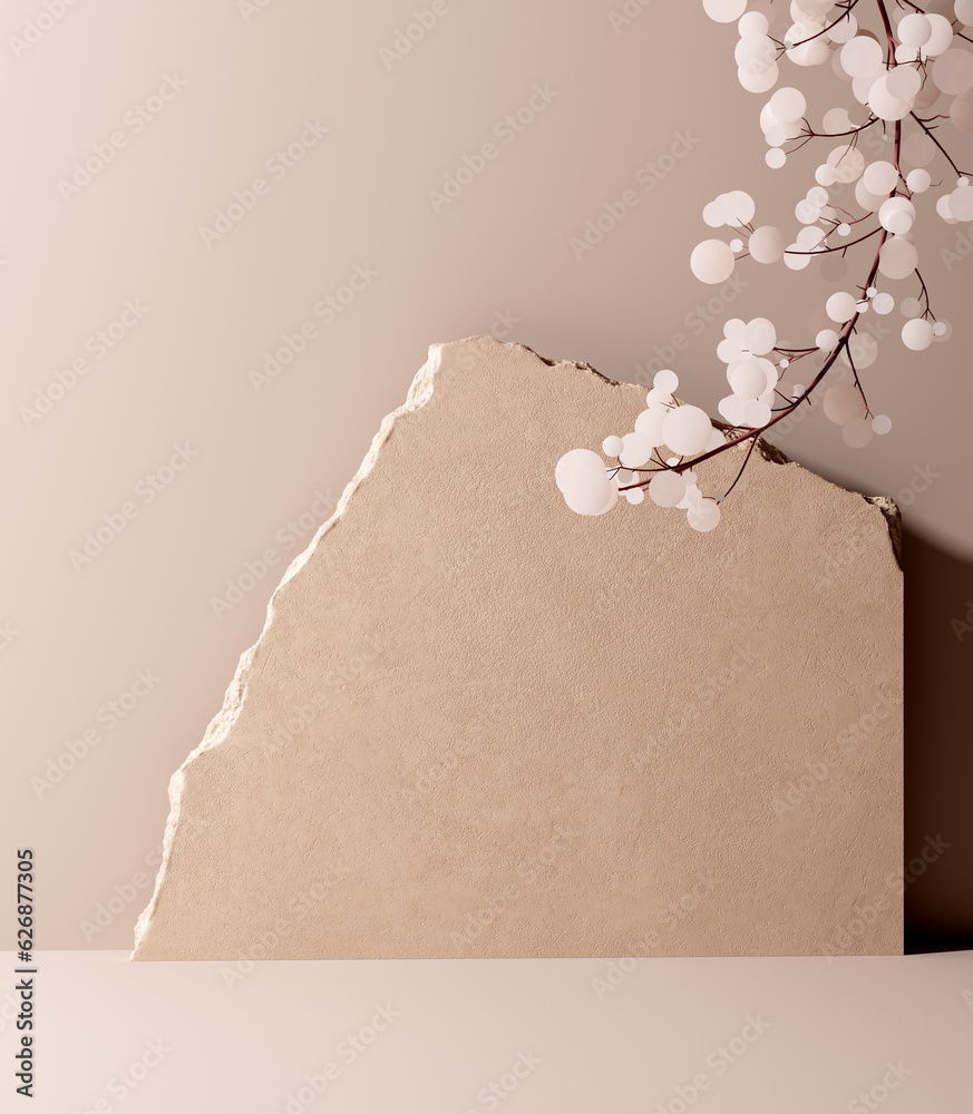 Poster stone slab podium minimal empty scene for cosmetic product display. 3d rendering object showcase tem