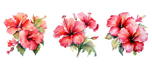 blossom hibiscus flowers watercolor ai generated - obrazy, fototapety, plakaty