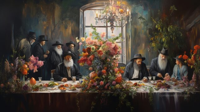 Painting of the Rebbes Table. Farbrengen. AI Generative