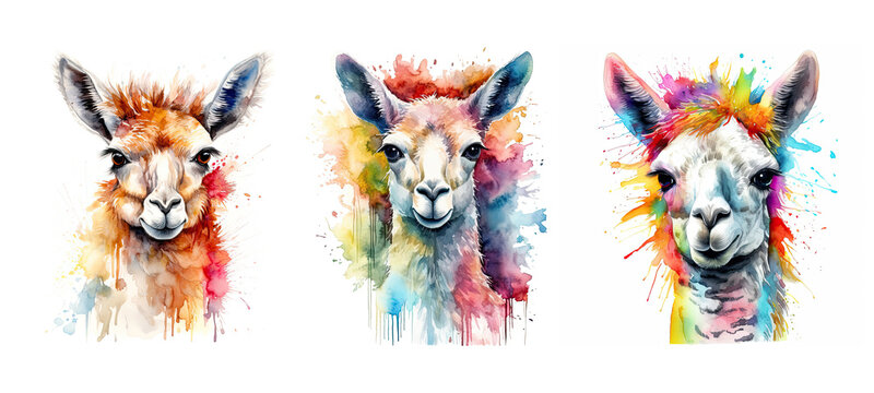 alpaca lama watercolor ai generated
