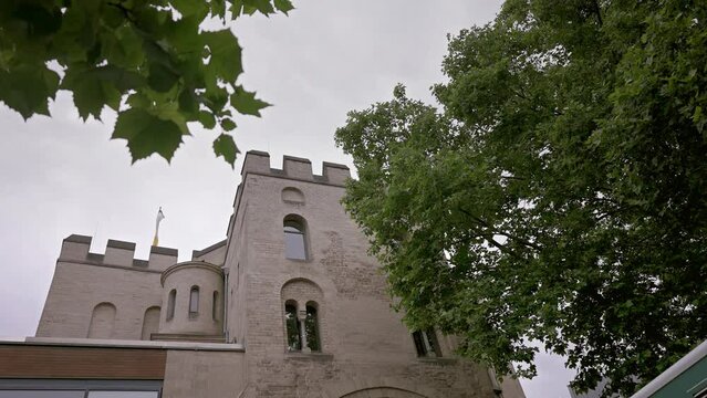Hahnen Gate on Rudolf Platz square in Cologne, Germany, slow motion