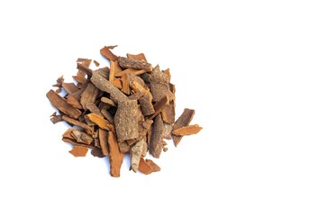 Heap of Cinnamon Bark Stick Isolated on White Background with Copy Space for Texts