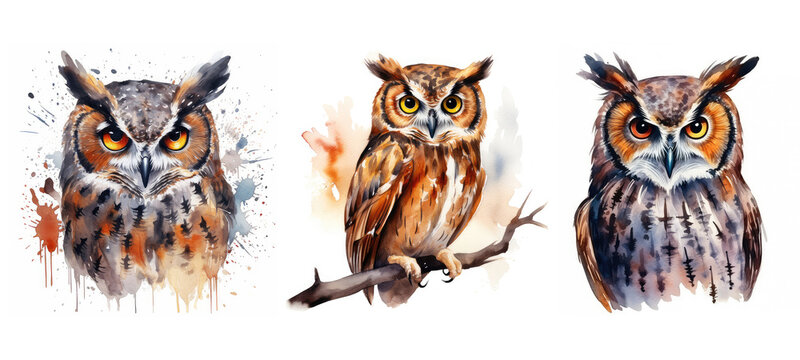 cute owl watercolor ai generated