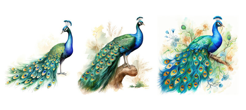bird peacock watercolor ai generated