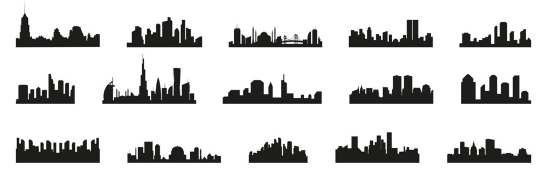 City silhouette skyline collection. Set of black city silhouette