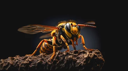 Un frelon asiatique sur un nid d'abeilles.