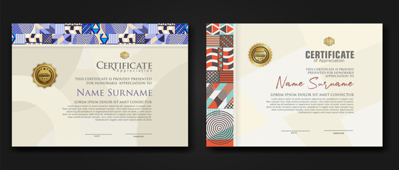 Certificate template with geometric artwork design and simple shapes.vector Illustration