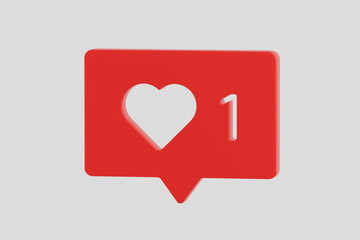 Feedback Sign, social network, social media notification love heart icon. Simple one like notification. 3d render