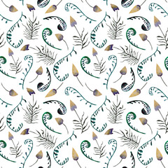 watercolor seamless patterns with nature of tundra