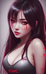 Naklejka premium A party style girl with red hair and a shirt - Ai Generated