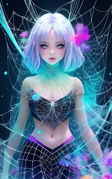 Whitehead girl around spider web - Ai Generated