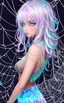 A stunning girl wearing clothes build of spider web - Ai Generated
