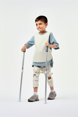 kid with prosthetic legs trying to walk again, rehabilitation - 626881912