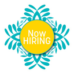 Now Hiring Turquoise Yellow Design Element Circular Text