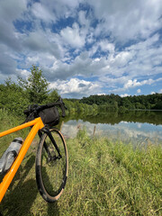 Gravel bicycle in the city park on the summer season