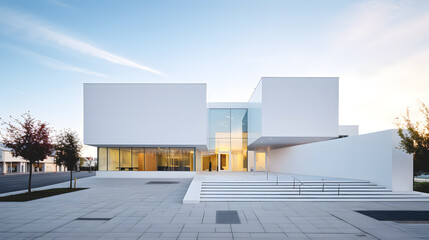 La devanture d'un bâtiment moderne.