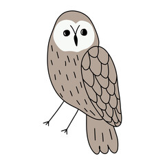 Cute hand drawn outlined owl. Forest bird. Perfect for t-shirt, apparel, cards, poster, nursery decoration. Vector Illustration