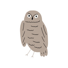 Cute hand drawn outlined owl. Forest bird. Perfect for t-shirt, apparel, cards, poster, nursery decoration. Vector Illustration