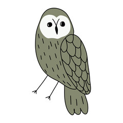 Cute hand drawn outlined owl. Forest bird. Perfect for t-shirt, apparel, cards, poster, nursery decoration. Vector Illustration