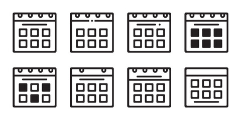 Calendar Business Icon Set - Flat Vector Illustrations Isolated On White Background