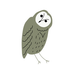 Cute hand drawn outlined owl. Forest bird. Perfect for t-shirt, apparel, cards, poster, nursery decoration. Vector Illustration