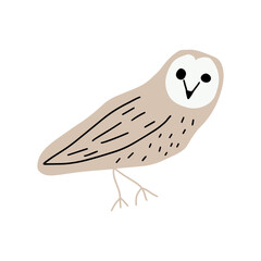 Cute hand drawn outlined owl. Forest bird. Perfect for t-shirt, apparel, cards, poster, nursery decoration. Vector Illustration