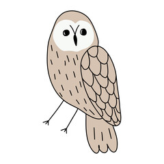Cute hand drawn outlined owl. Forest bird. Perfect for t-shirt, apparel, cards, poster, nursery decoration. Vector Illustration