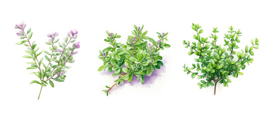 organic thyme watercolor ai generated