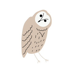 Cute hand drawn outlined owl. Forest bird. Perfect for t-shirt, apparel, cards, poster, nursery decoration. Vector Illustration