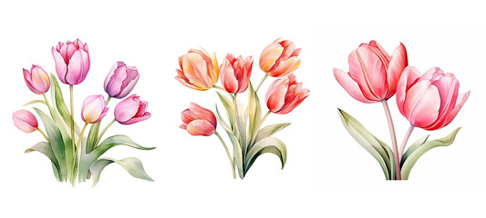 floral tulip flowers watercolor ai generated