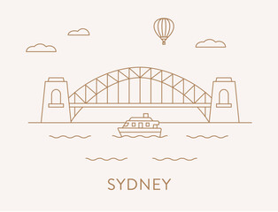 Sydney iconic landmark harbour bridge, line art style - obrazy, fototapety, plakaty