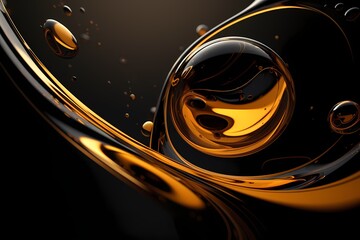 Olive or engine oil splash with waves luxury a Black Screen, generative ai