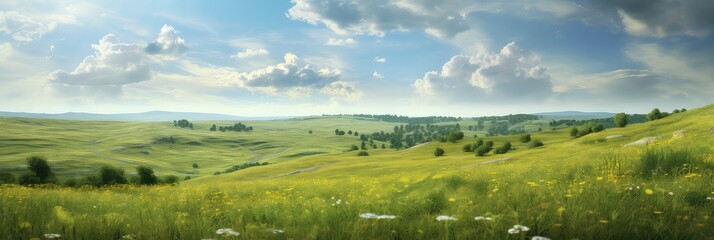 Grassy hillside photo realistic illustration - Generative AI.