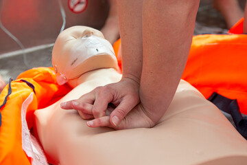 Practice with CPR, CPR course on the boat.