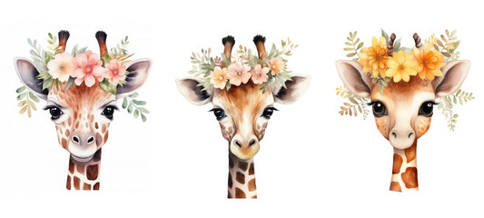 character cute giraffe floral watercolor ai generated - obrazy, fototapety, plakaty