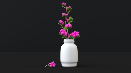 3d render white vas with pink flower plant