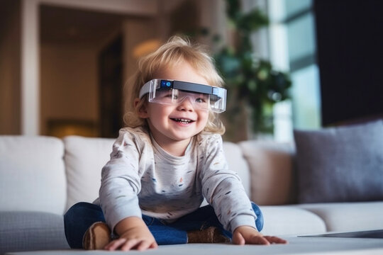 Little kid wearing VR glasses