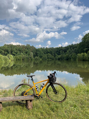 Gravel bicycle in the city park on the spring season