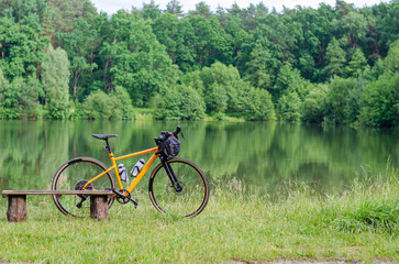 Fototapeta premium Gravel bicycle in the city park on the spring season